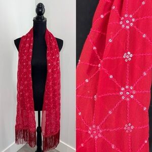 Studio NYC Amiee Lynne Red Beaded Scarf 70" x 19"